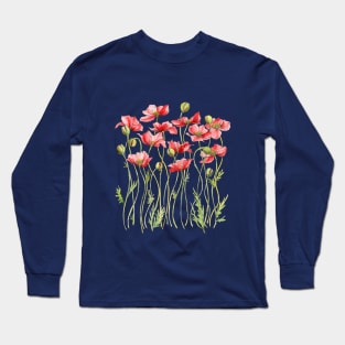 Red Poppies, Illustration Long Sleeve T-Shirt